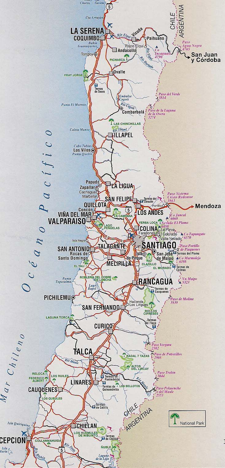 MAP OF ZONA NORTH LITTLE and CENTRE OF CHILE